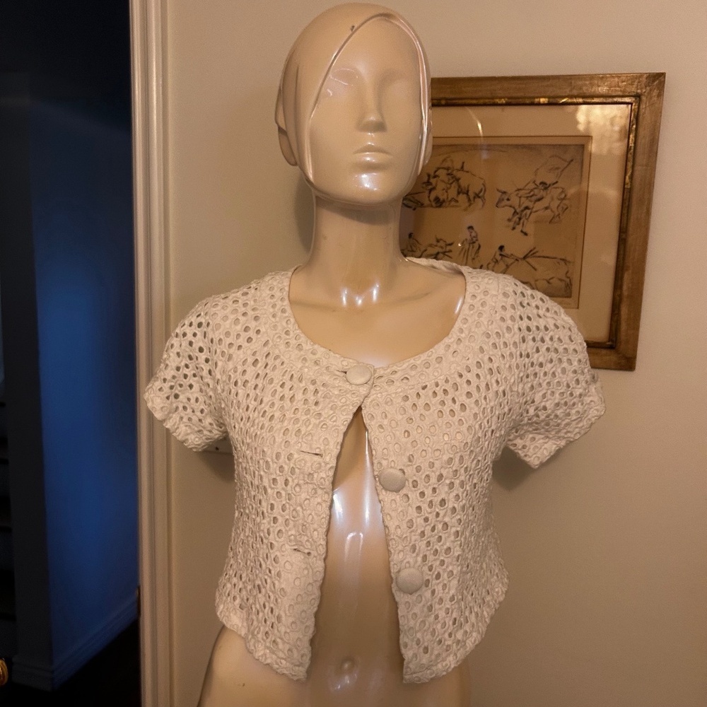 Nicole Miller Cropped Eyelet Top
